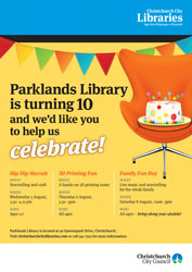 Parklands Library 10th Anniversary poster