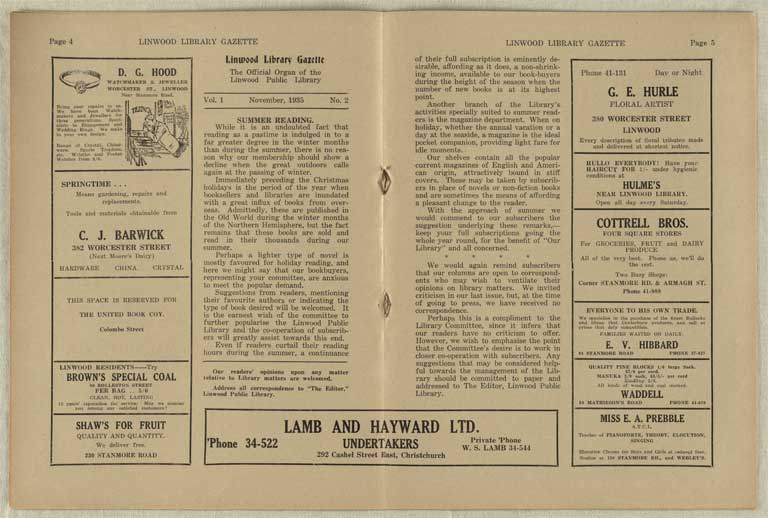 Image of Linwood Library Gazette November 1935