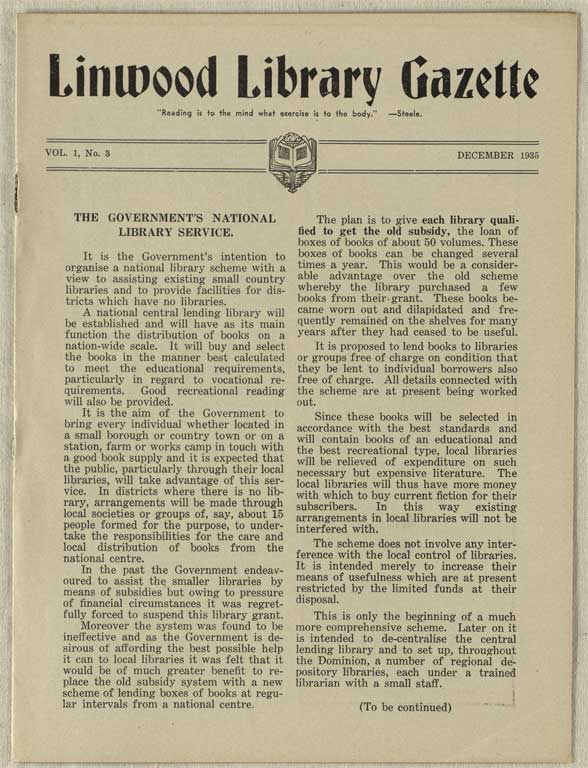 Image of Linwood Library Gazette December 1935