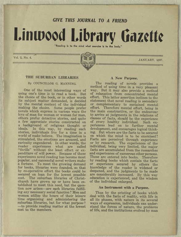 Image of Linwood Library Gazette January, 1937