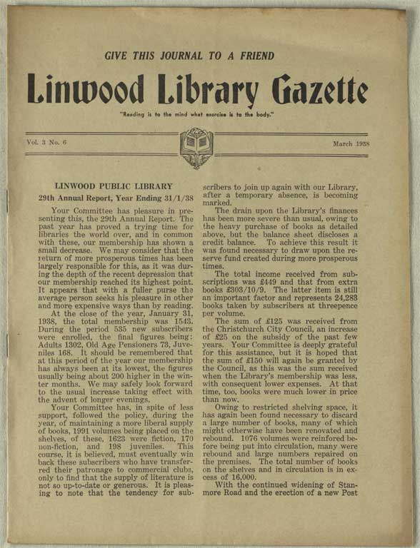 Image of Linwood Library Gazette March 1938