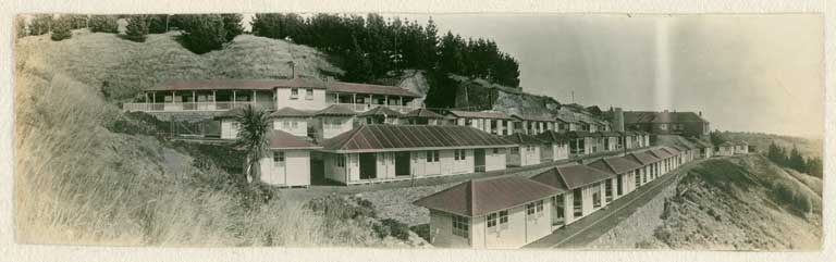 Image of Panorama of women's shelters & children's pavilion 1921