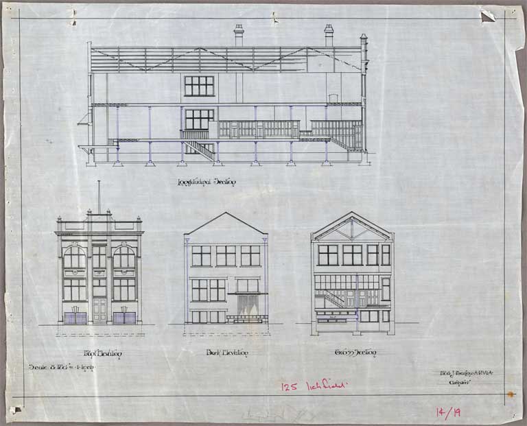 Picture Hall Cathedral Square Christchurch. Elevation, Cross Section & Longitudinal Section 1933? Image 2 of 5