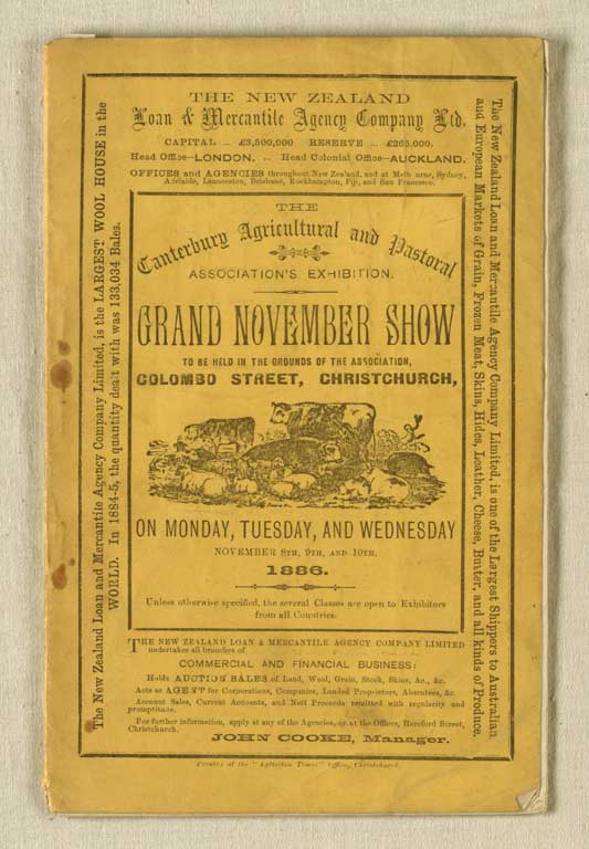 Image of Grand November Show : to be held in the grounds of the Association, Colombo Street, Christchurch, on Monday, Tuesday, and Wednesday, November 8th, 9th, and 10th, 1886 1886