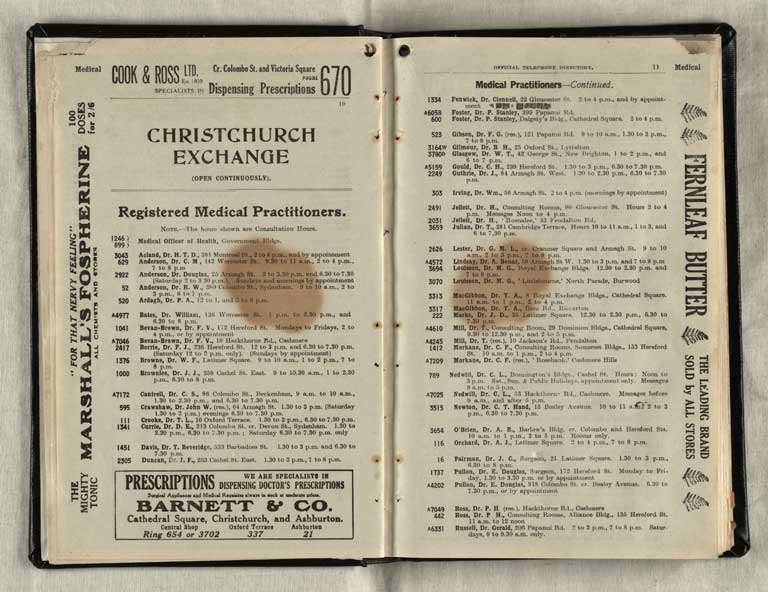 Image of Telephone directory. Christchurch 1922