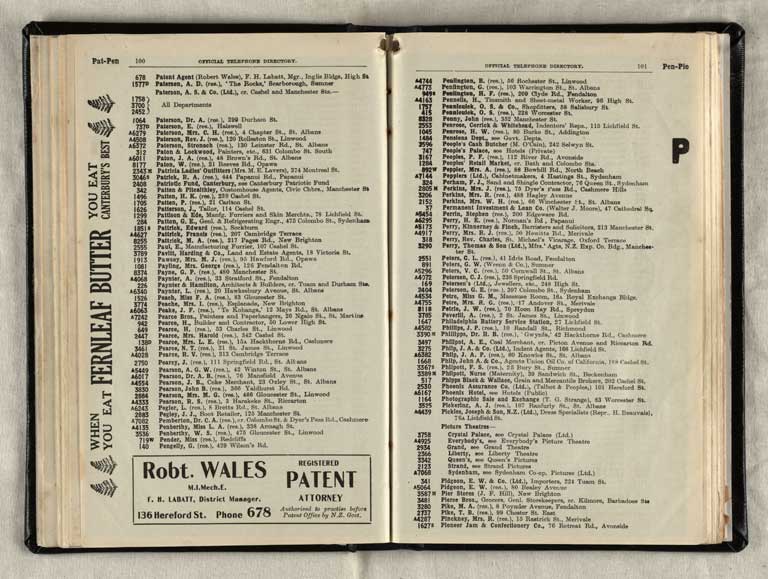 Image of Telephone directory. Christchurch 1922