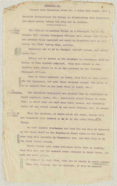 Gallipoli campaign : operation and transport orders, memoranda and other papers issued to the Canterbury Infantry Battalion at Lemnos, January-September 1915 