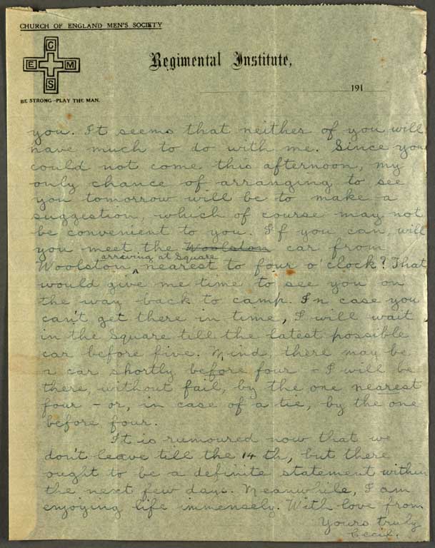 [Letter to Hazel] 27 August 1914