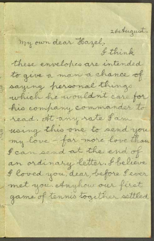 [Letter to Hazel] 26 August [1915]