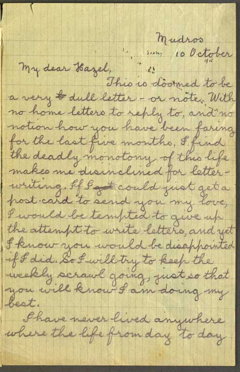 [Letter to Hazel] 10 October [1915]