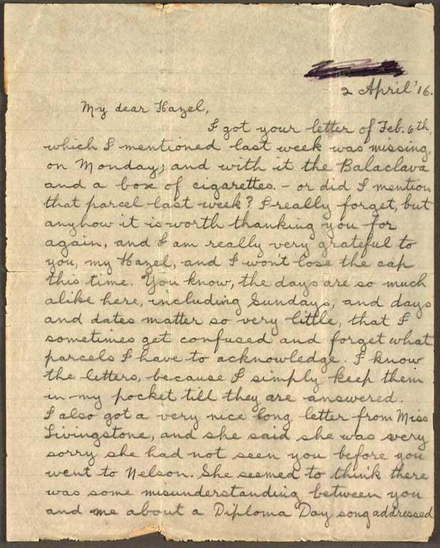 [Letter to Hazel] 2 April '16