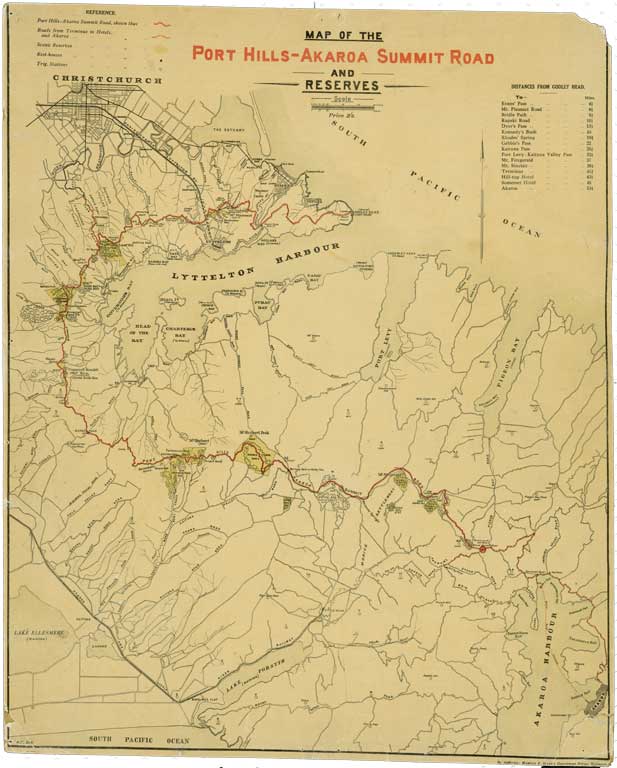 Map of the Port Hills-Akaroa Summit Road and reserves. [1918?] 