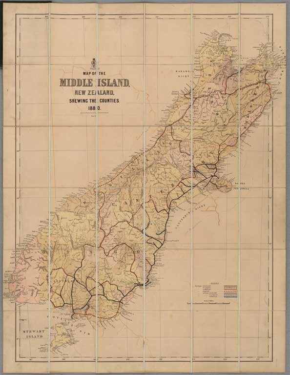 Map of the Middle Island, New Zealand, shewing the counties 1880 