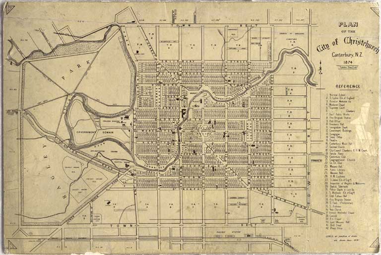 Plan of the city of Christchurch, Canterbury, N.Z., 1874. 1874 