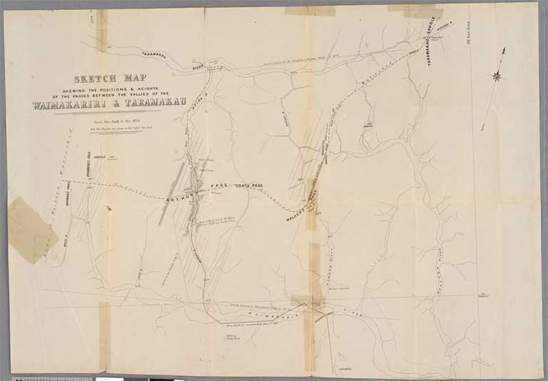 Sketch map shewing the positions heights ... Waimakariri & Taramakau 1865 