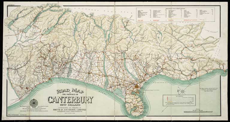 Road map of the province of Canterbury, New Zealand. [ca. 1910] 