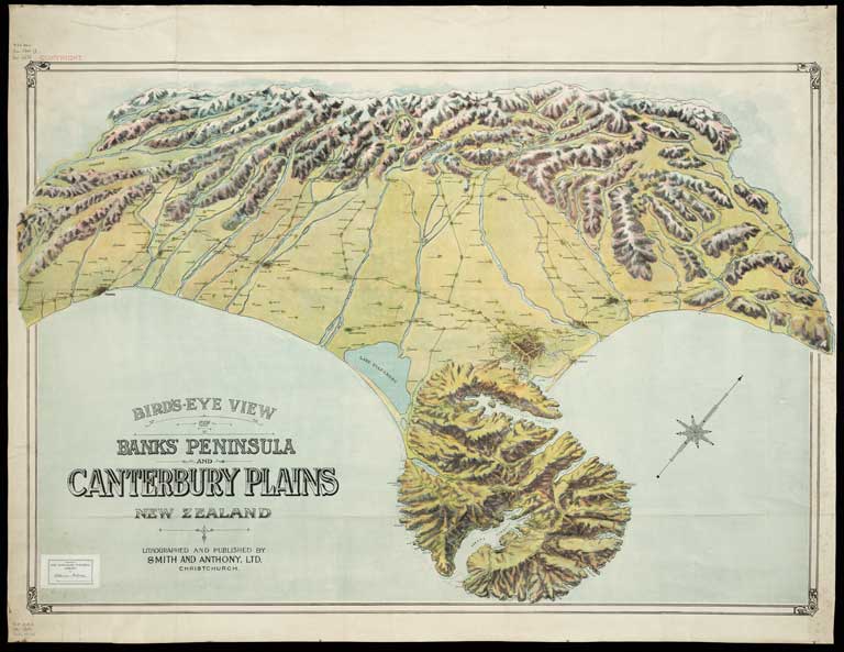 Bird's eye view of Banks Peninsula and Canterbury Plains, New Zealand . [ca. 1900?] 