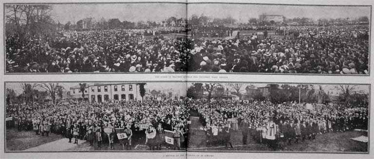 [top] The scene in Cranmer Square while the children were singing. [bottom] A section of the [crowd] drawn up by schools.
