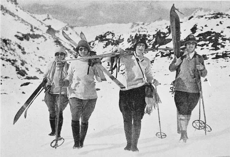 Four women off to ski at the Mt Rupapehu Ski Field