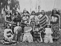 The poi dancers who entertained during the visit of His Excellency the Governor, Lord Plunket (1864-1920), to Tuahiwi Pa, Kaiapoi [1905]