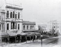 High Street, looking east down Cashel Street Milner & Thompsons' music shop, Inglis Building, Union Steam Ship Co.