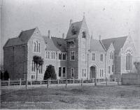 Canterbury College, Christchurch, showing clock tower and Great Hall - 1882