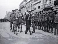 Lord Jellicoe inspects the First Canterbury Guard of Honour, ANZAC Day, foundation stone ceremony, Bridge of Remembrance