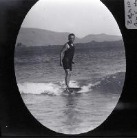 A man surfing, possibly at a Wellington beach [ca. 1910]