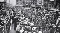 Returned soldiers pass through Cathedral Square, Christchurch 1917 