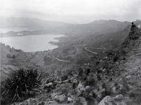 A view from Sugarloaf across Governor's Bay to Marsons Peninsula, Lyttelton, 1920