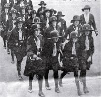 The first Rakaia Girl Guide Company marches at Cathedral Square, Christchurch, 1932