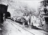 Men about to go to work on the Otira end of the Arthur's Pass Tunnel
[1913]