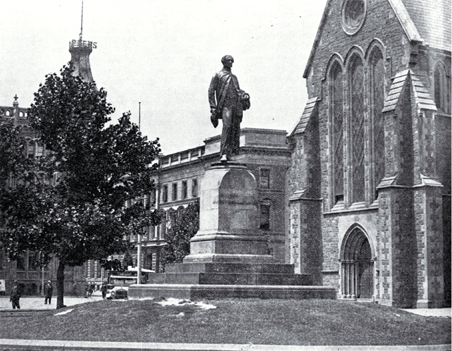 The statue of John Robert Godley, Cathedral Square, pictured in the Cathedral grounds 