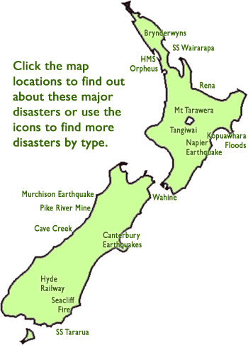 Map of major New Zealand disasters
