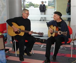 Hugh Campbell (left) and John Hooker (right) playing at a library