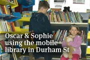 Oscar and Sophie using the Mobile Library at Durham St. photo