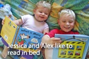 Jessica and Alex like to read in bed photo