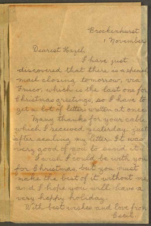 [Letter to Hazel] 1 November [1916]