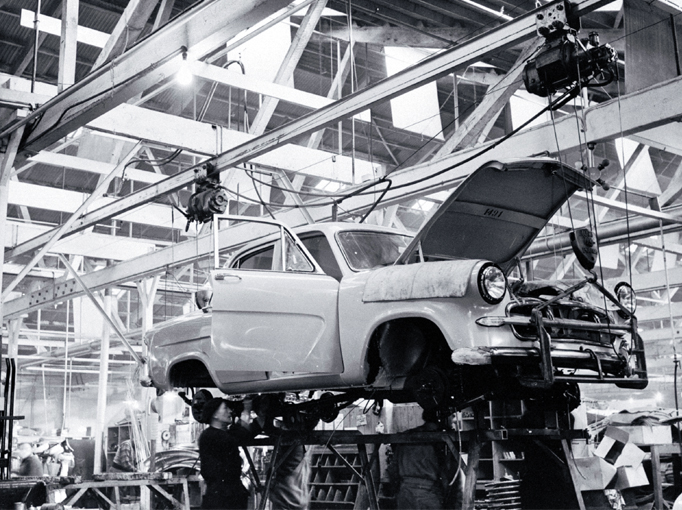 A Standard Vanguard Phase III shown being assembled at the assembly plant in