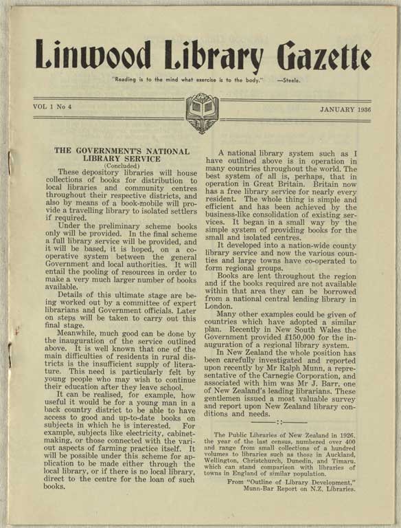 Image of Linwood Library Gazette January 1936