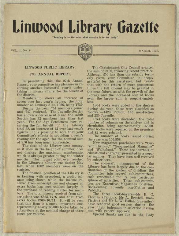 Image of Linwood Library Gazette March, 1936