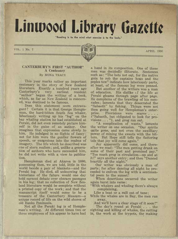 Image of Linwood Library Gazette April 1936