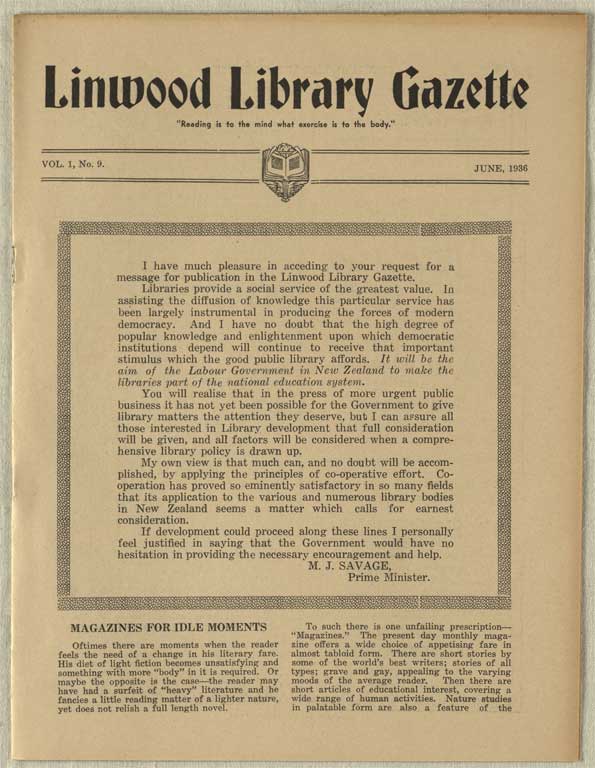 Image of Linwood Library Gazette June, 1936