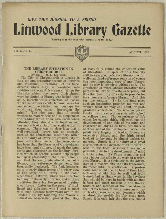 Image of Linwood Library Gazette August, 1936