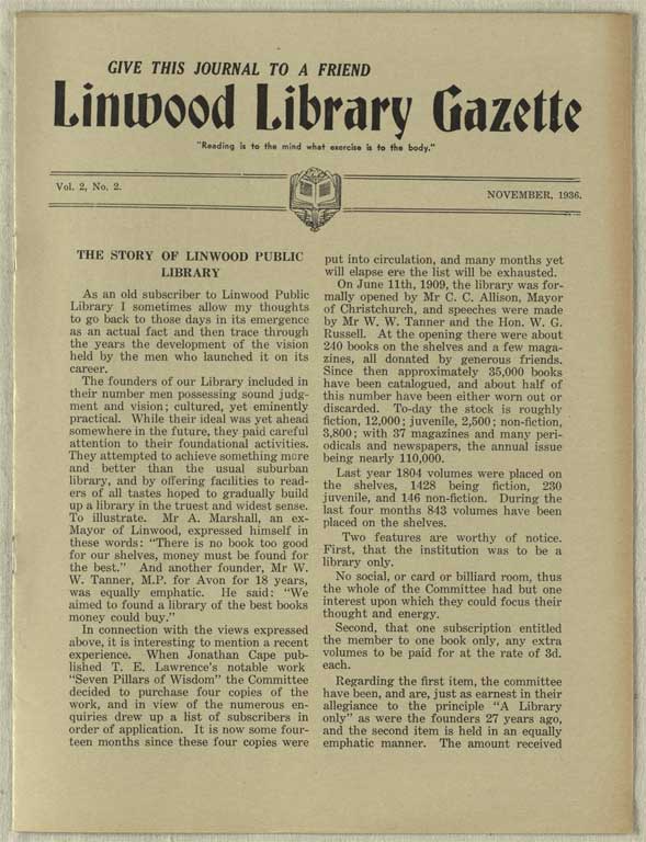 Image of Linwood Library Gazette November, 1936