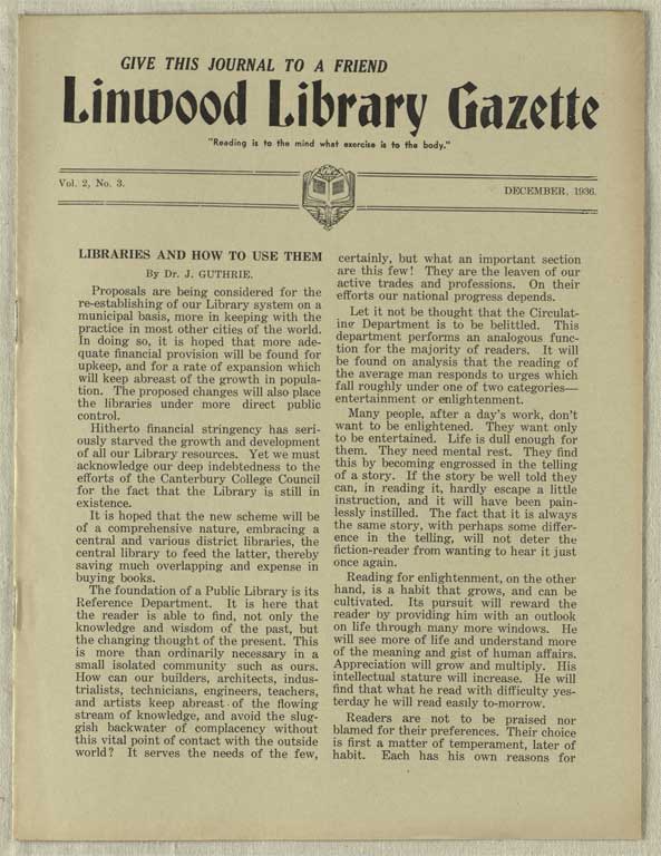 Image of Linwood Library Gazette December, 1936