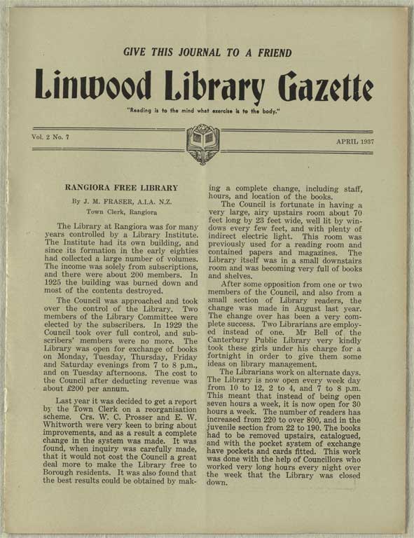 Image of Linwood Library Gazette April 1937