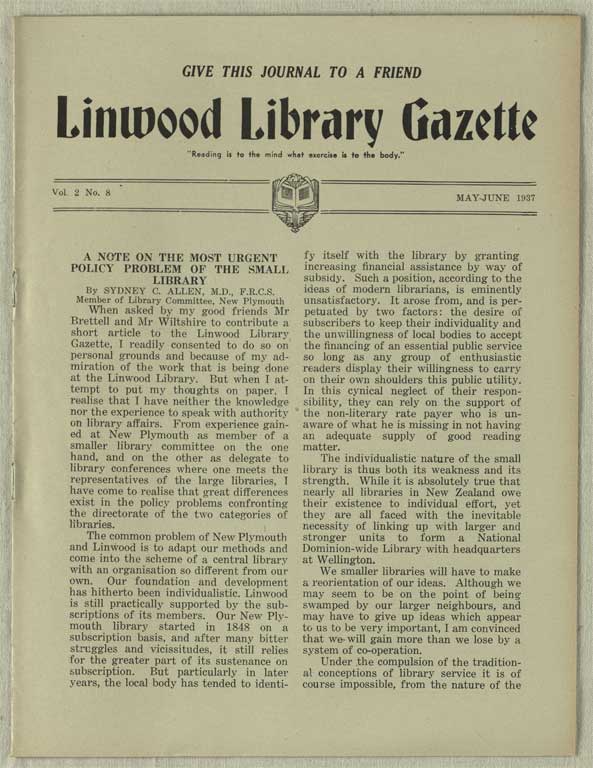 Image of Linwood Library Gazette May-June 1937