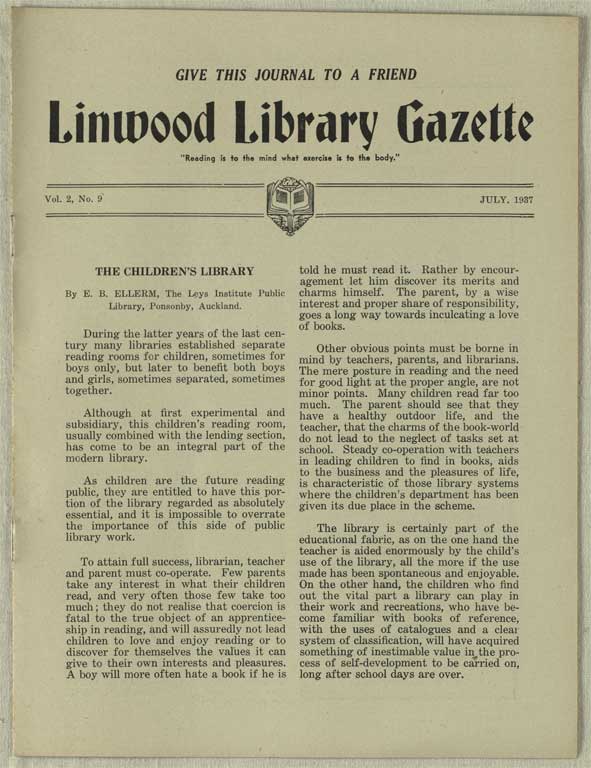 Image of Linwood Library Gazette July, 1937