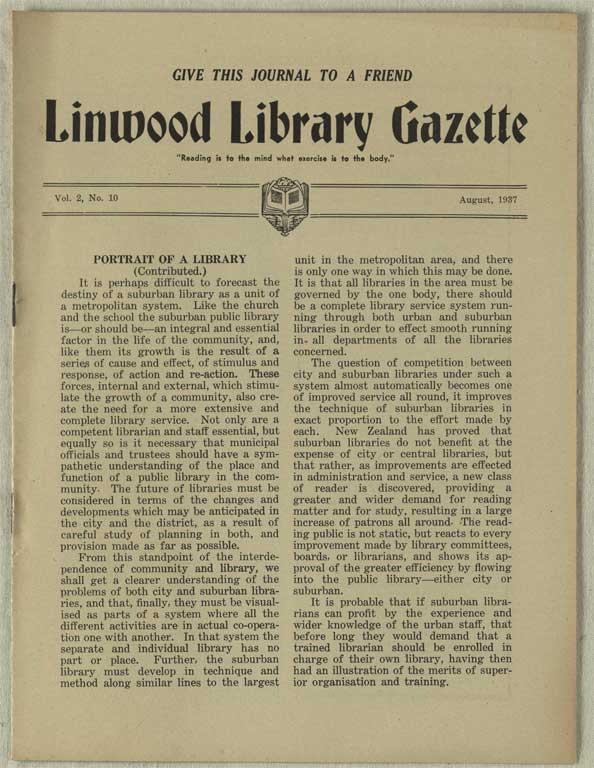 Image of Linwood Library Gazette August, 1937